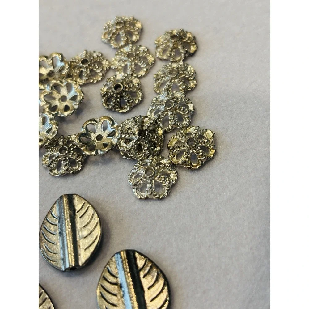 Lot Of Pewter & Other Jewelry Making Supplies Beading Beads Tube Beads Pendants